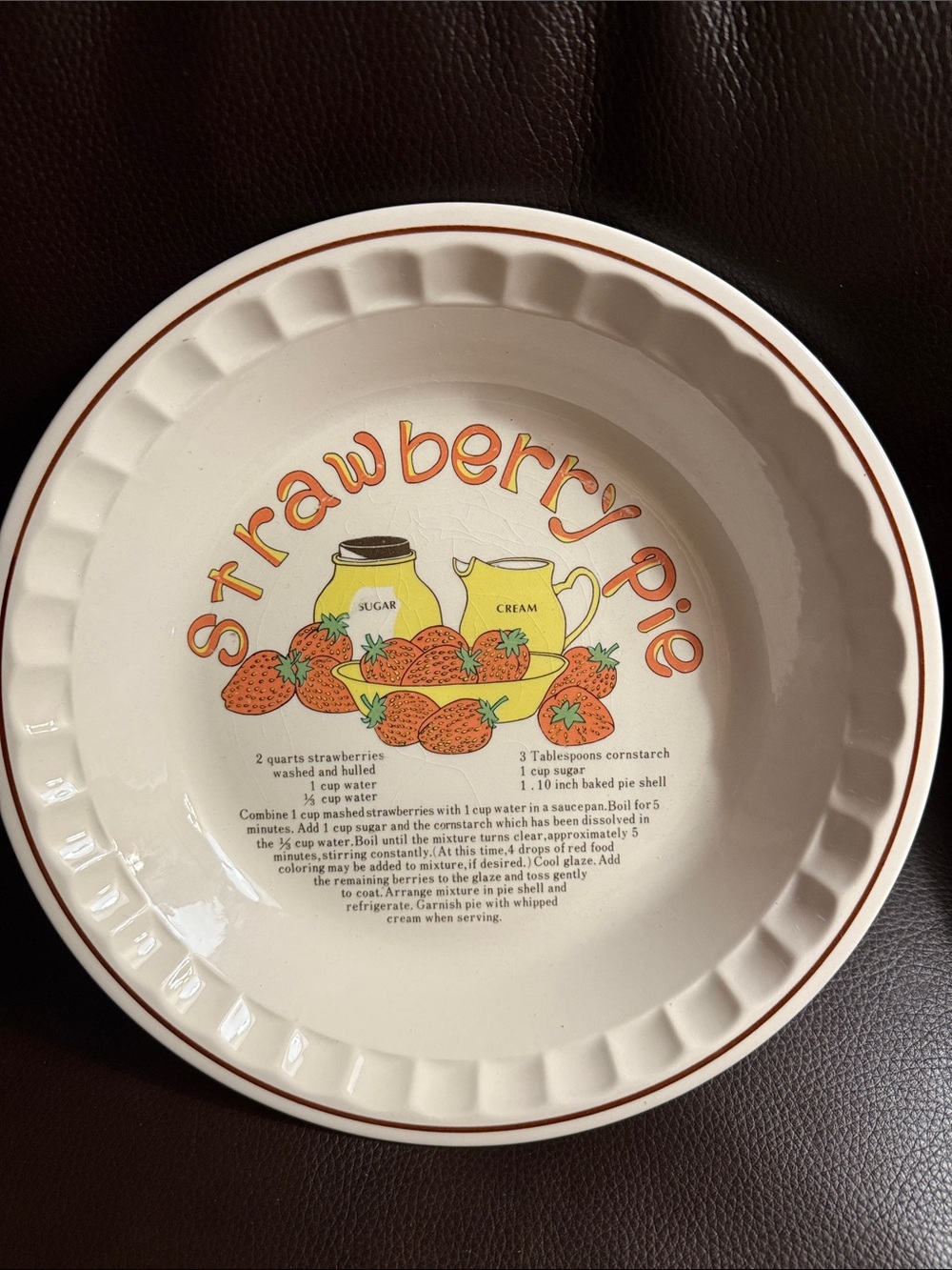 Strawberry pie recipe plate.